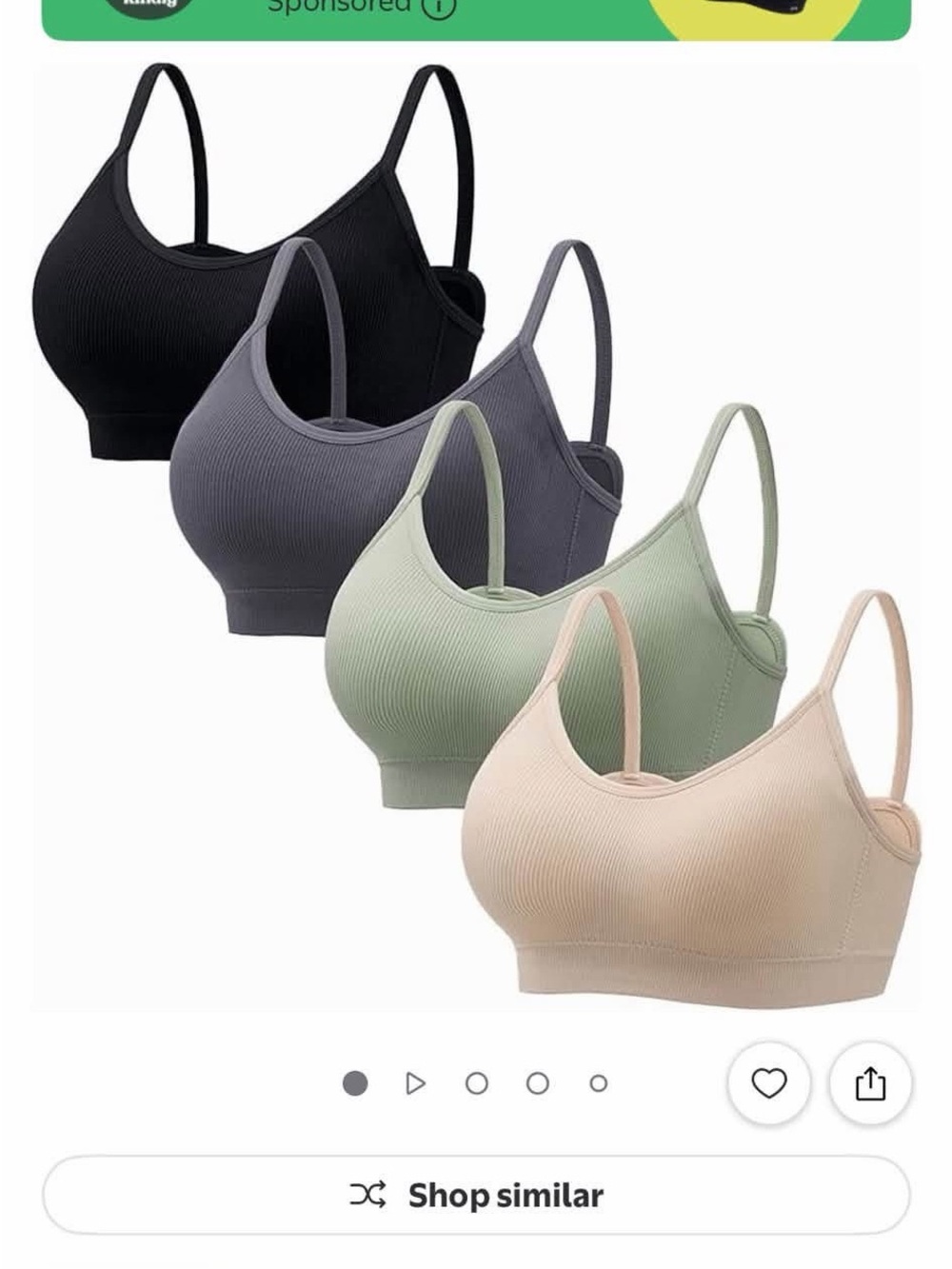 Seamless Ribbed Wireless Bralette - 4-Pack (Black, Charcoal, Sage, Nude)